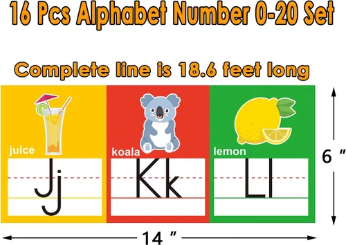Miniatura 2 de OUNENO Juego de tablero de letras del alfabeto ABC Línea de números 0-20 para decoración de pared de preescolar, jardín de niños, primaria