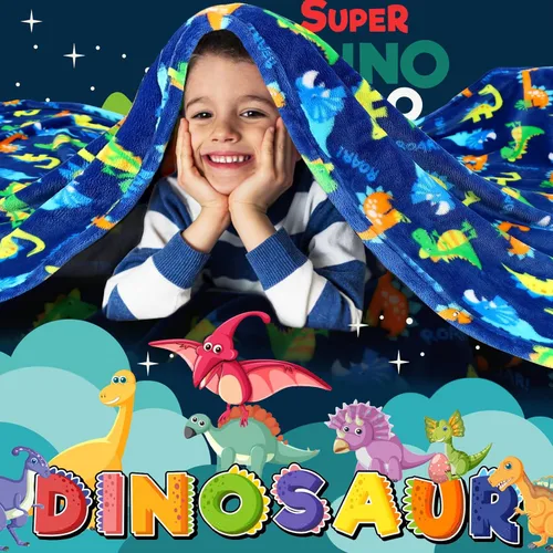Miniatura 2 de Mantas de forro polar cálidas y suaves para niños pequeños con estampado de patrón de dinosaurio - Manta tipo throw acogedora de franela de felpa