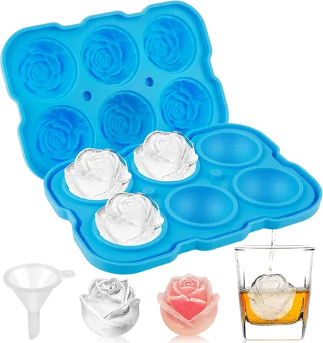 Miniatura 9 de Bandeja para cubitos de hielo, Mikiwon bandejas para cubitos de hielo en forma de rosa de 2 pulgadas con tapas, molde para bolas de hielo de Negro