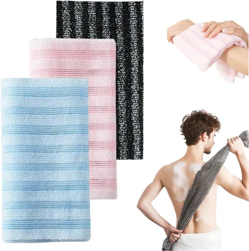 Miniatura 10 de Toalla de ducha exfoliante, toalla de baño exfoliante con textura suave para el hogar, toallas suaves y plegables para la espalda, toalla corporal
