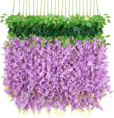 Miniatura 8 de BLEUM CADE 36 Piezas Flores Colgantes de Glicina Falsa Rosa Profundo, 3.6 Pies/Pieza Guirnalda de Glicina Artificial, Flores Colgantes para Boda