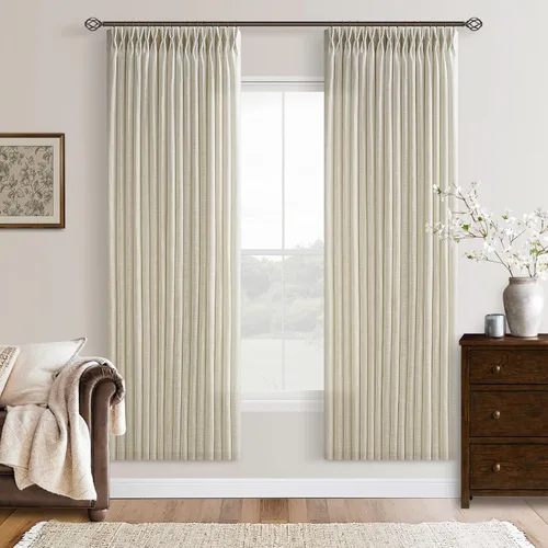 Miniatura 101 de TWODRAPES Cortinas de Lino Plisadas con Pinza Beige Blancas de 54 Pulgadas de Largo 2 Paneles para Comedor Cocina Dormitorio Plisadas Semi