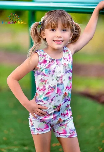 Miniatura 2 de Funnycokid Leotardos de gimnasia para niñas con pantalones cortos unitardos de baile brillantes de sirena pantalones de ciclismo activos de 2 a 10