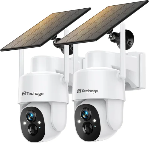 Cámaras de seguridad solares inalámbricas para exteriores, cámaras WiFi 2K para seguridad del hogar, cámara de vigilancia PTZ de 360° con PIR,