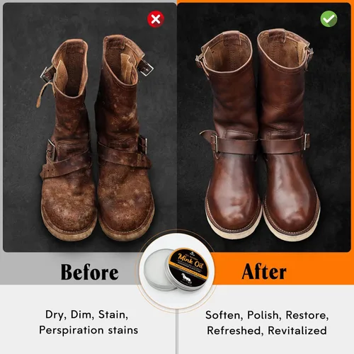 Miniatura 4 de MEKER Aceite de visón para botas de cuero, acondicionador y limpiador de cuero 3.52 oz - totalmente natural, impermeable, suaviza y restaura zapatos