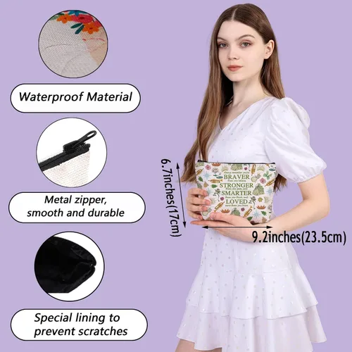 Miniatura 6 de MEIKIUP Bolsa de maquillaje de rana, bolsas de cosméticos de viaje de rana, eres más valiente más fuerte de lo que piensas bolsa con cremallera