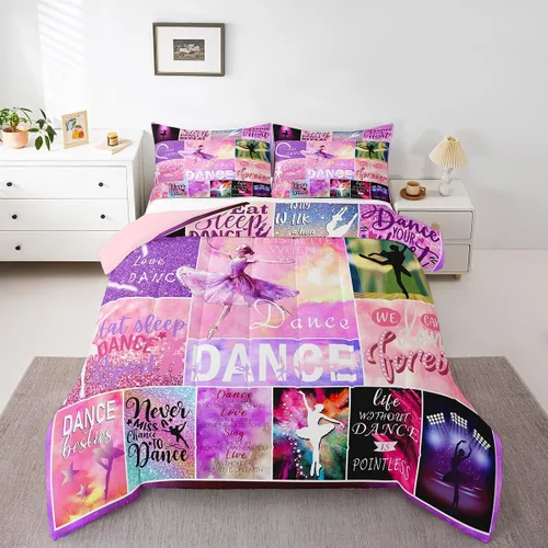 Miniatura 20 de Erosebridal Juego de edredón para niñas de baile, tamaño individual, juego de ropa de cama de ballet con purpurina para niños, adolescentes