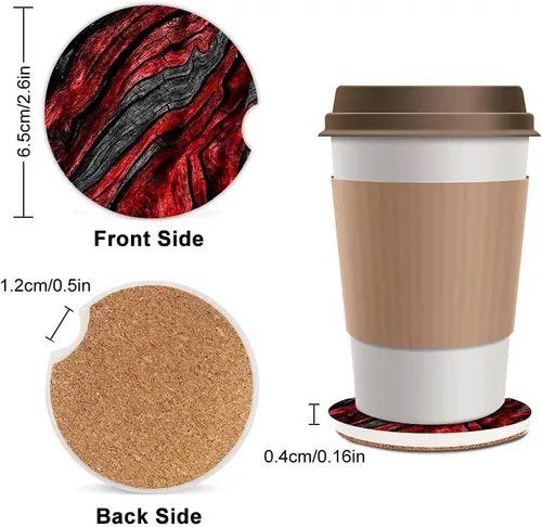 Miniatura 2 de Portavasos de cerámica de grano de madera negra y roja para mujeres/hombres, portavasos absorbentes para automóvil con muesca de dedo de 2.56