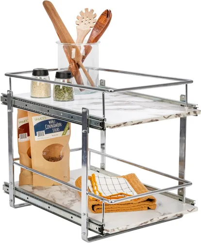 Miniatura 12 de Household Essentials - Organizador Glidez de mármol sintético, de armario de cocina, de 2 niveles, estantes extraíbles, 53 cm de profundidad x 31 cm
