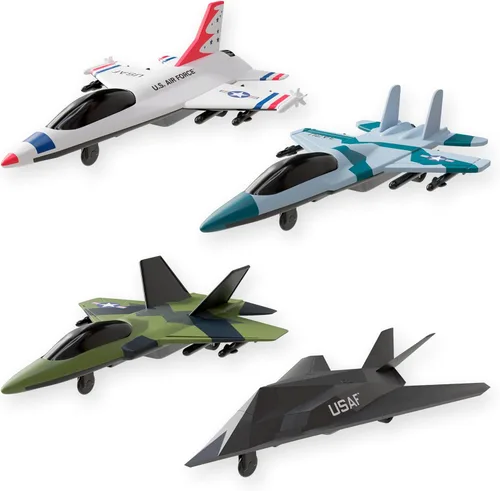 Escuadrón de aviones de juguete de la Fuerza Aérea de los Estados Unidos de 4 paquetes, aviones de combate militares con retroceso, modelos de