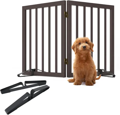 Miniatura 34 de Puerta plegable negra para mascotas de 18-55 pulgadas para escaleras y puertas, valla de puerta para cachorros