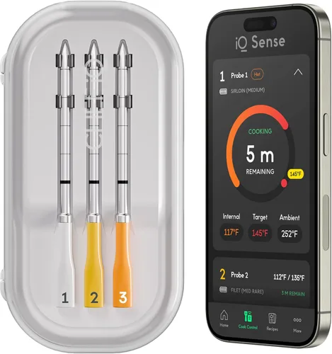 CHEF iQ Sense | Termómetro inteligente inalámbrico para carne | 3 sondas ultradelgadas | Alcance WiFi ilimitado | Seguro hasta 1000°F | 5 sensores |