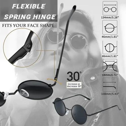 Miniatura 3 de Gafas de sol Joopin polarizadas, estilo Lennon, redondas, gafas de sol estilo hippy redondas para mujer y hombre