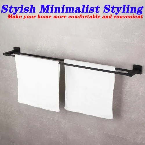 Miniatura 4 de GERZWY Toallero doble para baño, acero inoxidable, color negro mate, 36 pulgadas, estilo contemporáneo, montaje en pared JG1902C92-BK Cepillado