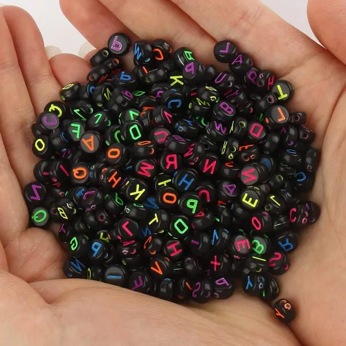 Miniatura 2 de 1200 piezas 4×7mm Cuentas de letras del alfabeto, cuentas acrílicas redondas negras y coloridas, para pulseras y hacer joyas