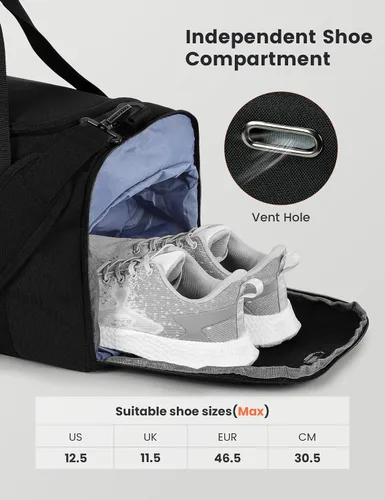 Miniatura 3 de SKYSPER Bolsa de gimnasio para hombres y mujeres Bolsa deportiva de 40 L con compartimento para zapatos, bolsillo húmedo para fitness
