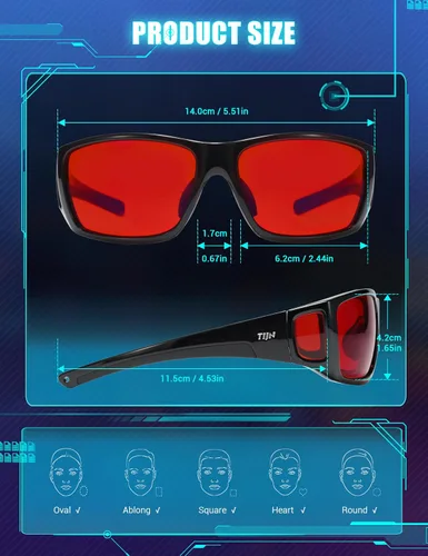 Miniatura 7 de TIJN Sonia - Lentes de dormir para bloqueo de luz azul y verde, lente roja con doble revestimiento AR, marco envolvente para pantalla