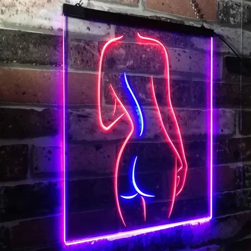 Miniatura 3 de ADVPRO Señal de neón LED de doble color con texto en inglés "Lady Back", diseño de cueva sexy para niñas, color azul y rojo, 12 x 16 pulgadas, azul