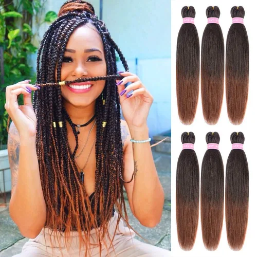 Miniatura 13 de Cabello para trenzar preestirado plateado, 20 pulgadas, 6 paquetes de extensiones de cabello trenzado Ombre preestiradas para mujeres, fibra