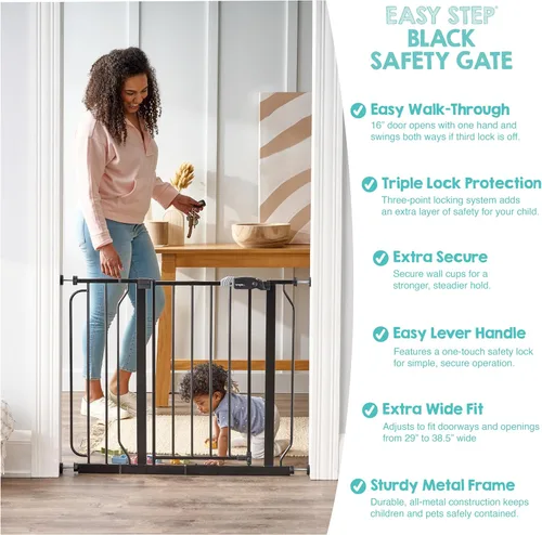 Miniatura 3 de Regalo Safety - Puerta para bebés de 29 a 38.5 pulgadas para puertas y parte inferior de escaleras, puerta de bebé montada a presión con puerta