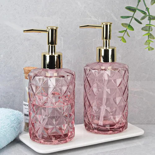 Miniatura 3 de Dispensador de jabón con bomba, dispensador de jabón con patrón de diamante para encimera de cocina, baño, accesorios de baño rosa intenso Rosa