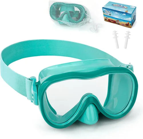 Miniatura 12 de Máscara de snorkel para niños, máscara de buceo de 180° con cubierta para la nariz, gafas de natación antiniebla para niños con correa de tela Azul