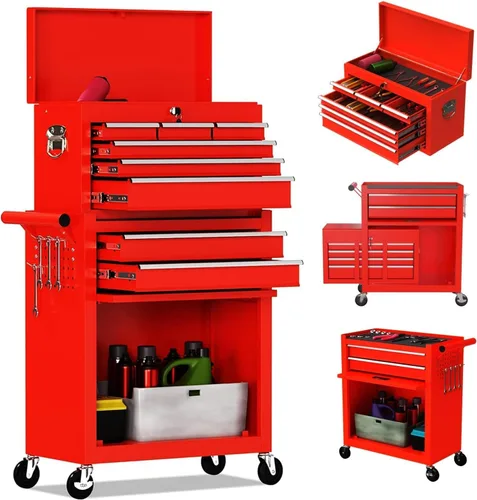 Miniatura 9 de Cofre de herramientas rodante de alta capacidad de 8 cajones, caja de herramientas de almacenamiento extraíble con ruedas y cajones, caja de Negro