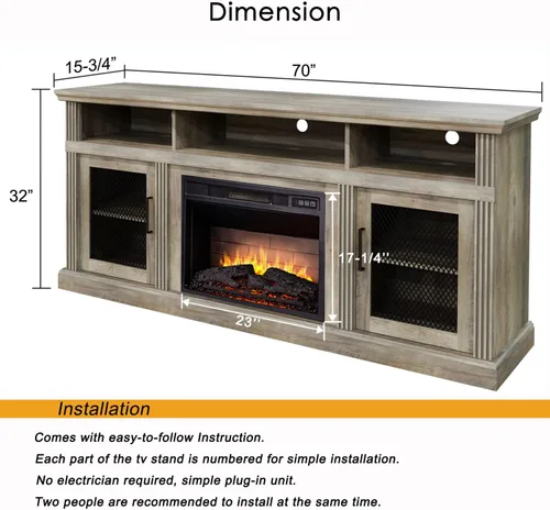 Miniatura 6 de Cheerway Soporte de TV con chimenea 3D para televisores de hasta 65 pulgadas, mesa de centro de entretenimiento multimedia de madera y gabinetes