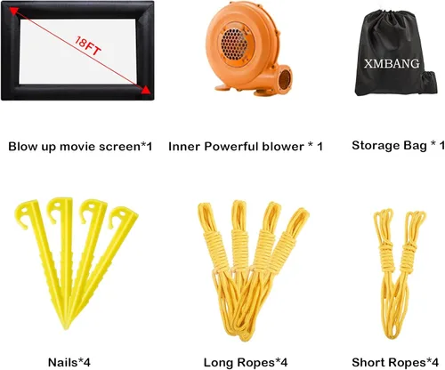 Miniatura 6 de Pantalla de proyector de película inflable de 18 pies, pantalla de proyector para exteriores, proyección delantera/trasera, incluye soplador