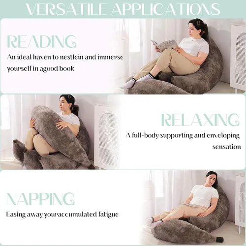 Miniatura 5 de Sofá de frijoles con otomana IEVENW en forma de banana, sofá de piso con reposapiés, cómodo sofá cama convertible para adultos, sofá de felpa