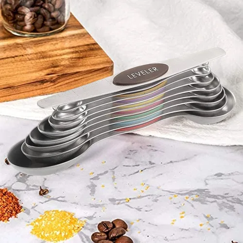Miniatura 3 de Juego de 19 piezas de tazas y cucharas medidoras, incluye 10 tazas medidoras apilables con tapa y 9 cucharas medidoras magnéticas, libres de BPA, 19