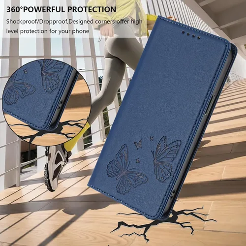 Miniatura 8 de Butterfly Embossed Leather Wallet Flip Case for Motorola Moto E22i 4G, Magnetic Closure, RFID Blocking Cover, Card Holder Blue.