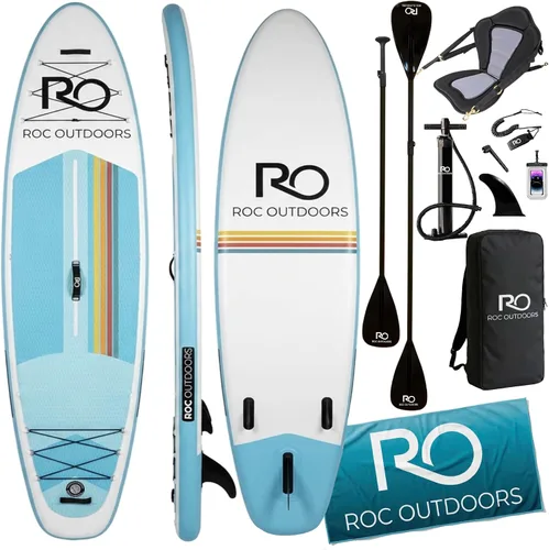Miniatura 16 de Roc Tabla de remo inflable con accesorios y mochila de alta calidad, cubierta antideslizante, bolsa impermeable, correa, remo y bomba de mano.