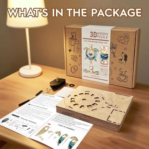 Miniatura 2 de Rompecabezas 3D para adultos, diseño de tortuga, kit de modelo, reloj mecánico de péndulo con números romanos, decoración de escritorio, hogar