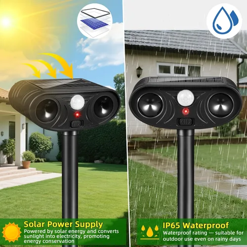 Miniatura 5 de Repelente de animales ultrasónico solar actualizado 2026 Dispositivos repelentes de ciervos para gatos al aire libre con sensor de movimiento