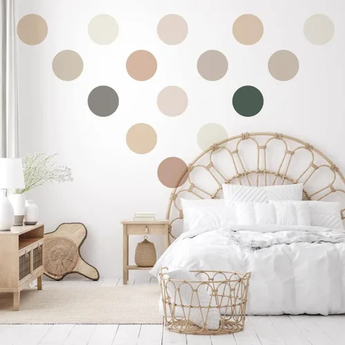 Miniatura 4 de 50 calcomanías neutras de puntos bohemios – Decoración de pared de círculos pastel para cuarto de bebé, habitación de niños – murales de vinilo