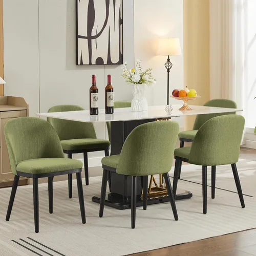 Miniatura 15 de Garvee Juego de 4 sillas de comedor de madera, silla tapizada para cocina, comedor, moderna tela de lino, silla de cena con pies