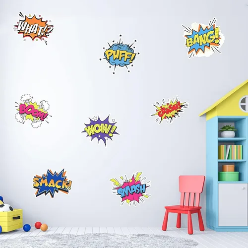 Miniatura 8 de Calcomanías de pared de superhéroes, calcomanías de efectos de sonido de cómics, calcomanías de superhéroe, Boom Pow, calcomanías de vinilo