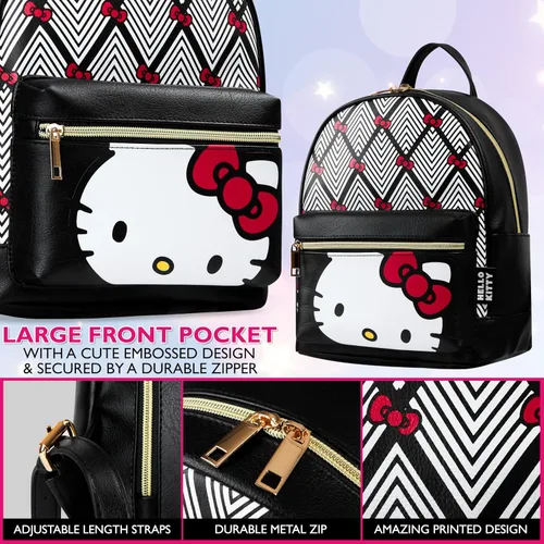 Miniatura 4 de Hello Kitty Sanrio Mochila para Adolescentes Mujeres Kawaii Mochila de Día de Cuero Sintético, Mochila, Mochilas para Viajes, Regalos para Mujeres