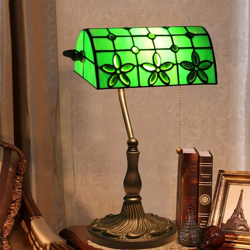 Miniatura 11 de Green Bankers - Lámpara de mesa vintage, luz de escritorio retro, lámpara de escritorio de oficina de vidrieras Tiffany, lámpara de cuentas