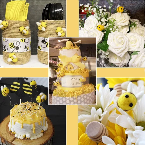 Miniatura 3 de CINPIUK Juego de 12 abejas de fieltro para manualidades, fieltro de lana de abejorro de felpa para decoración de bandejas escalonadas, recuerdos