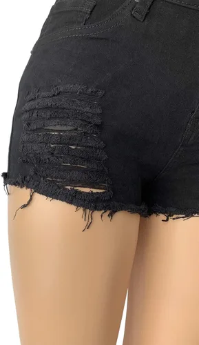 Miniatura 2 de Aodrusa Pantalones cortos de mezclilla rasgados para mujer, tiro medio, realzan el cuerpo, corte curvo, jeans desgastados, Blanco