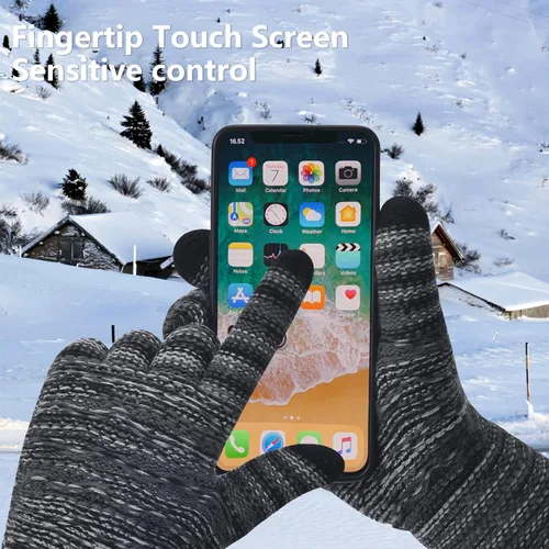 Miniatura 26 de Guantes de invierno cálidos para pantalla táctil para mujer, guantes térmicos de punto de lana con forro polar para clima frío