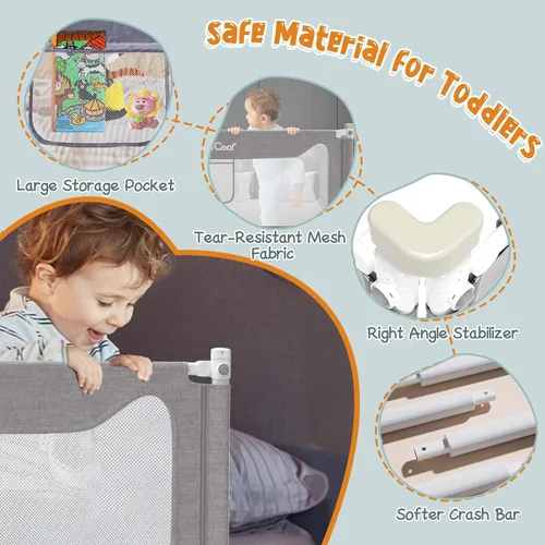 Miniatura 5 de G TALECO GEAR Baranda de cama para niños pequeños, rieles laterales protectores estables de cama, protector de baranda de cama para bebés para cama