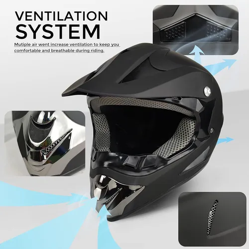 Miniatura 4 de Casco de motocross, ATV para jóvenes y niños, casco de motocicleta todoterreno BMX de 4 ruedas, con certificado DOT, con guantes y máscara de gafas