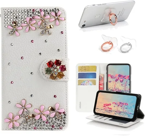 Miniatura 6 de Bling - Funda tipo cartera compatible con iPod Touch 5 y iPod Touch 6, elegante funda de piel con diseño de mariposa 3D hecha a mano con soporte