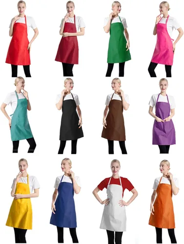 Miniatura 15 de 12 delantales con babero a granel color rosa intenso para mujeres, hombres, adultos y niñas, unisex con 2 bolsillos, delantal para hornear cocina