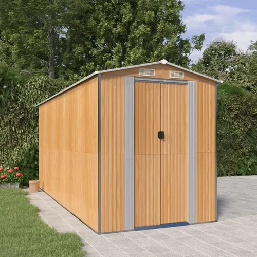 Miniatura 15 de Cobertizo de jardín de acero galvanizado marrón, 75.6 x 304.3 x 87.8 pulgadas, gran cobertizo de almacenamiento para exteriores con puertas