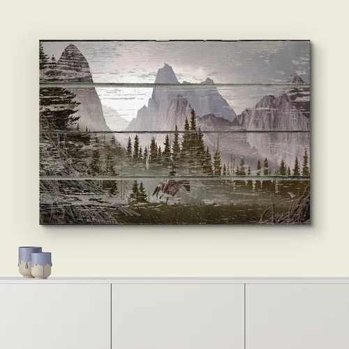 Miniatura 3 de wall26 - Paisaje rústico de montaña sobre un fondo de madera - Arte en lienzo para el hogar - 12 x 18 pulgadas
