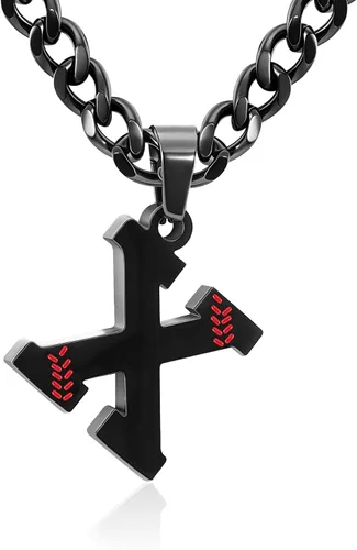 Miniatura 37 de Avotto Collar de béisbol con letra inicial de la A a la Z para niños y hombres, cadena cubana de acero inoxidable resistente que no se decolora